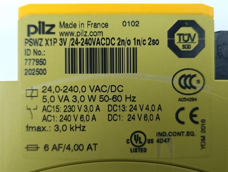 PILZ PSWZ X1P 3V /24-240VACDC 2n/o 1n/c 2so ID No.: 777950 TESTED & TOP ZUSAND