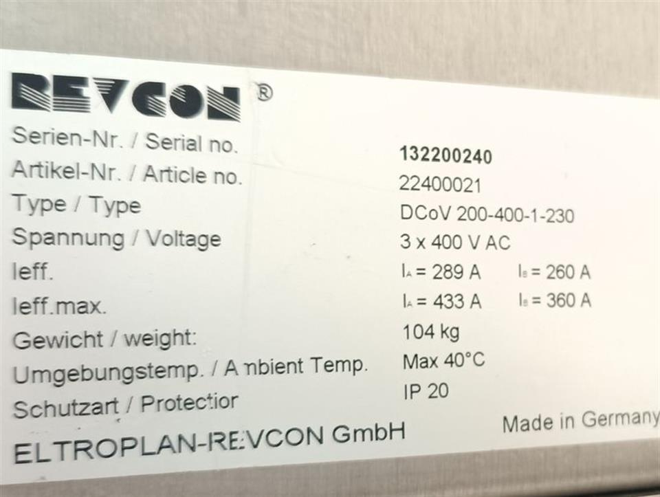 Revcon DCoV 200-400-1-230 Art-Nr. 22400021 GEBRAUCHT GUT & TESTED