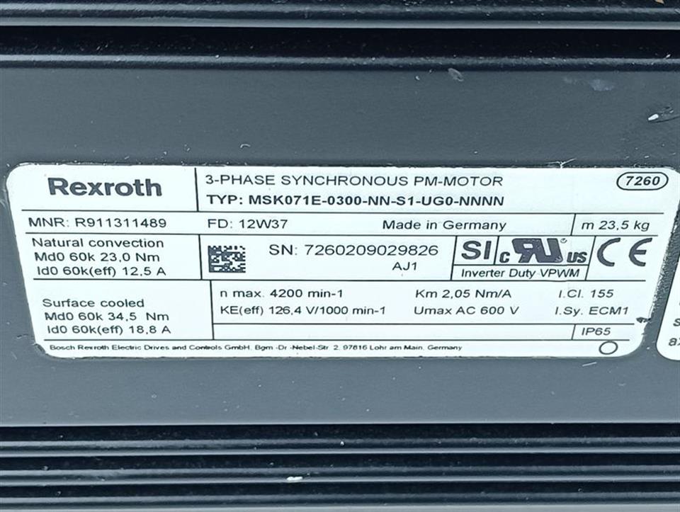 Rexroth Servomotor MSK071E-0300-NN-S1-UG0-NNNN MNR: R911311489 TOP ZUSTAND