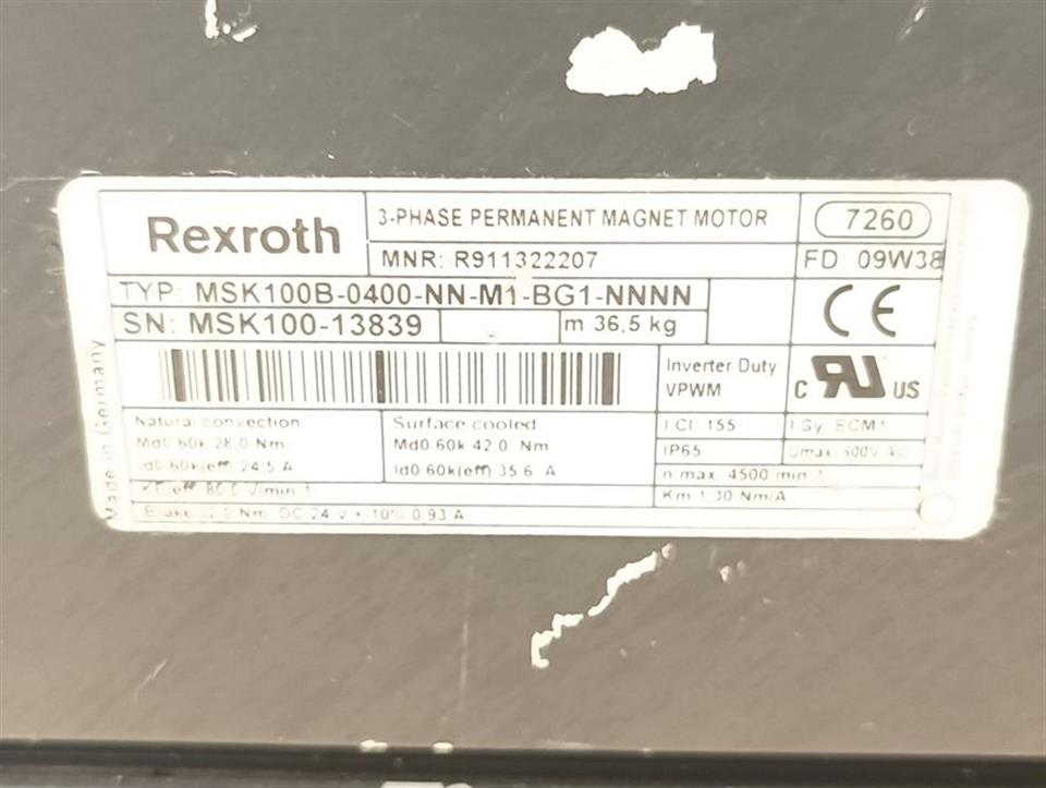 Rexroth Servomotor MSK100B-0400-NN-M1-BG1-NNNN R911322207 TESTED & TOP ZUSTAND
