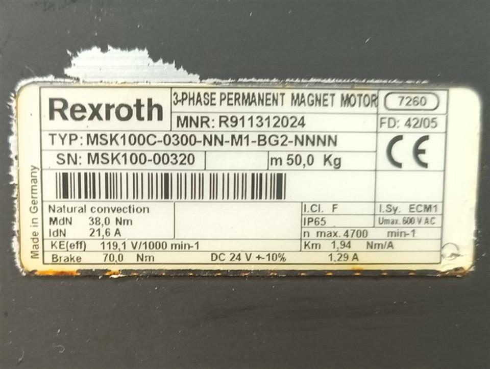 Rexroth Servomotor MSK100C-0300-NN-M1-BG2-NNNN  R911312924 GEBRAUCHT GUT &TESTED