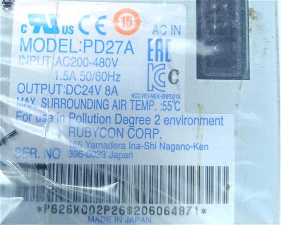 RUBYCON PD27A AC200-480V 1,5A 50/60Hz DC24V 8A UNUSED