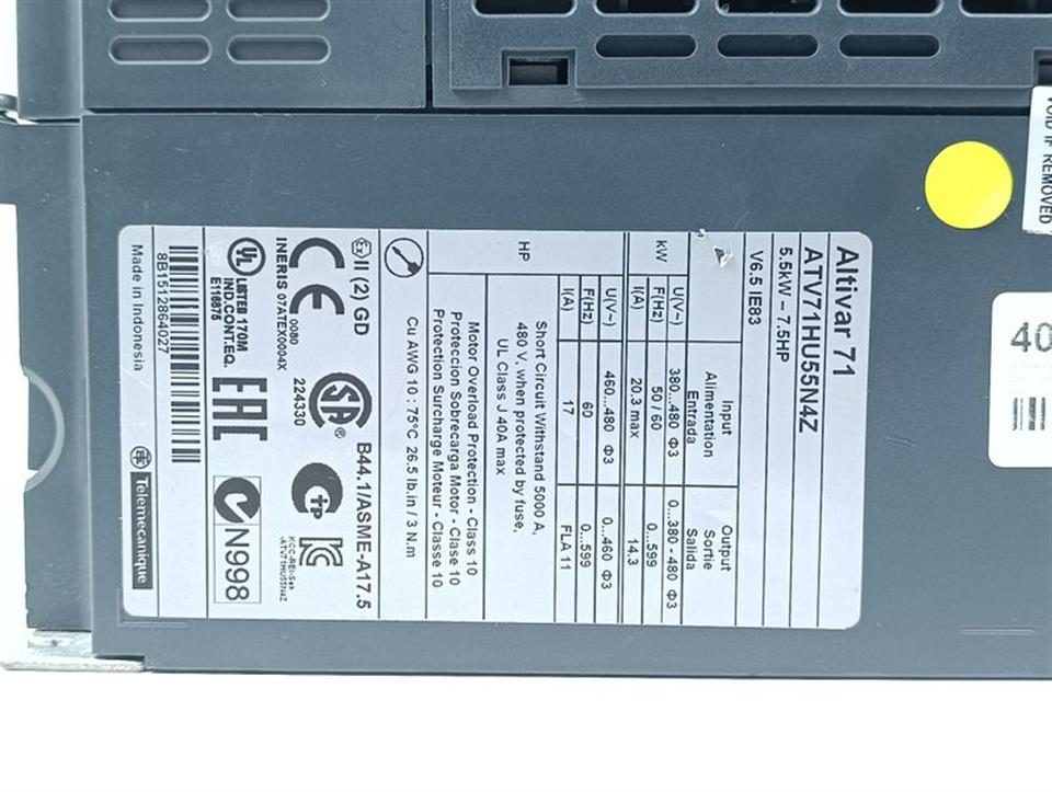 Schneider Electric Altivar 71 ATV71HU55N4Z 400V 5,5kW 7.5 HP TESTED TOP ZUSTAND