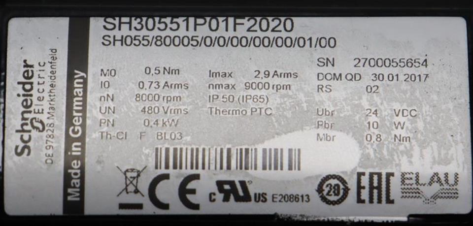 Schneider Electric Servo SH30551P01F2020 SH055/80005/0/0/00/00/00/01/00 UNUSED