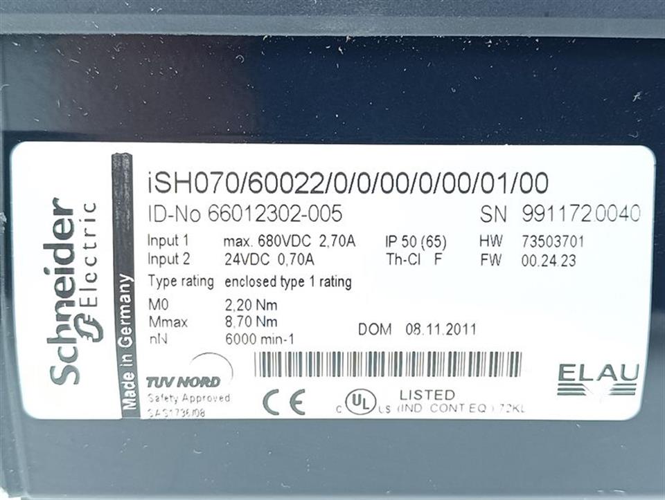 Schneider Electric Servomotor iSh070/60022/0/0/00/0/00/01/00 Id No: 66012302-005