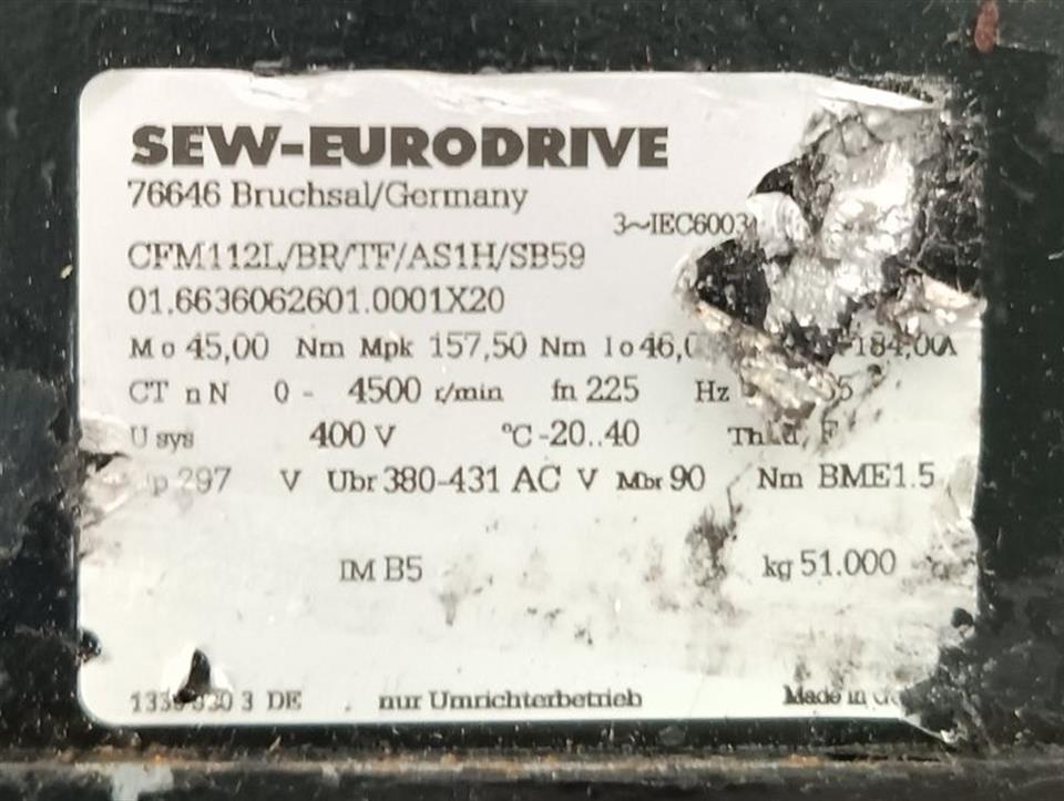 SEW-EURODRIVE CFM112L/BR/TF/AS1H/SB59 + Lüfter CM 112 BR8 VR TOP ZUSTAND