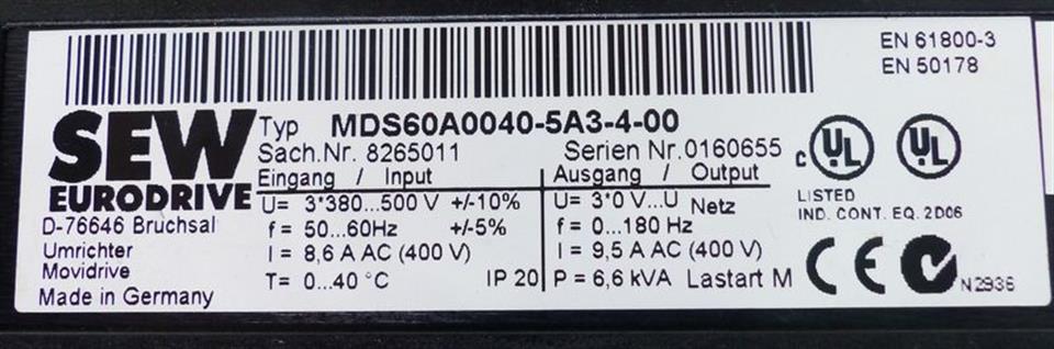 SEW Eurodrive Movidrive MDS60A0040-5A3-4-00 +Profibus TESTED TOP