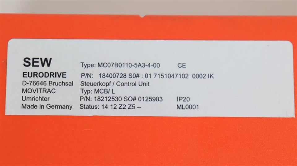 SEW Movidrive MC07B0110-5A3-4-00 MDx60A0110-5A3-4-00 11kw TESTED & TOP ZUSTAND