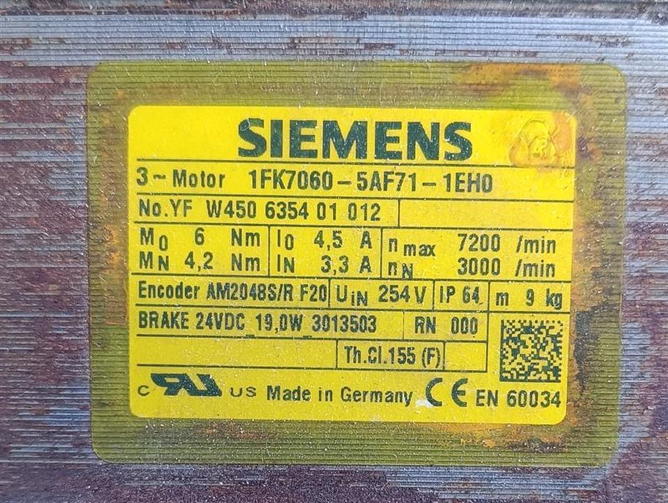 SIEMENS 1FK7060-5AF71-1EH0 Servomotor TESTED & NEUWERTIG