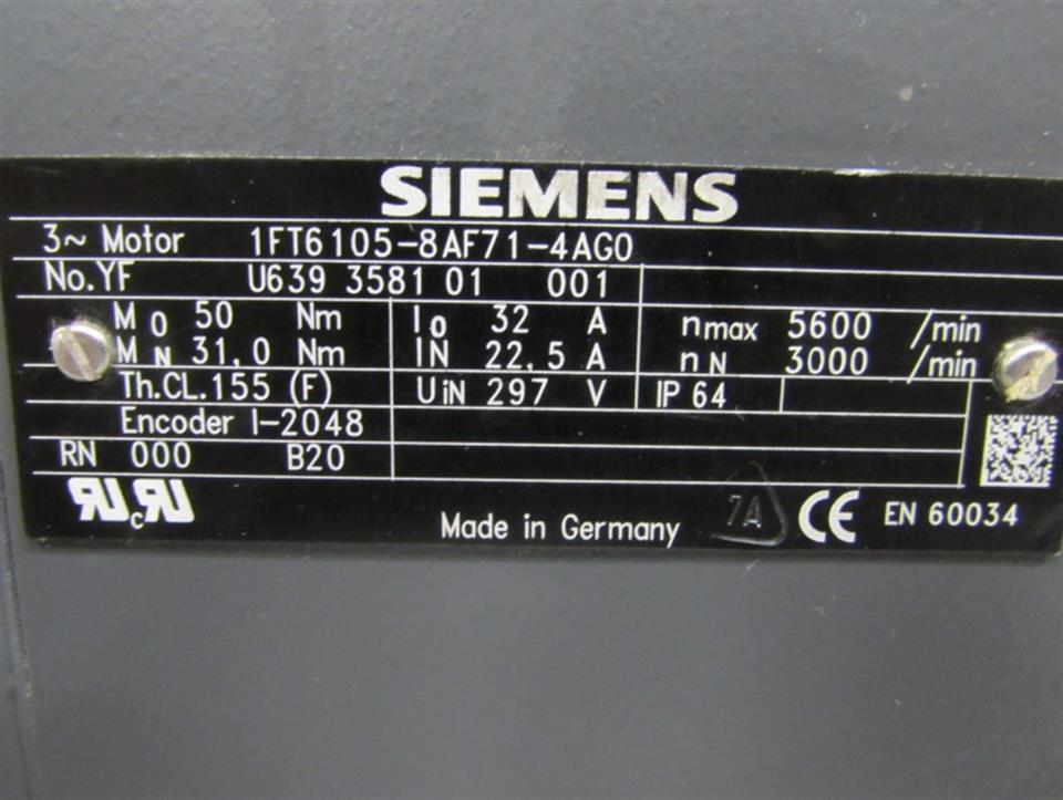 Siemens 1FT6105-8AF71-4AG0 Servomotor 3000min TESTED & TOP ZUSTAND