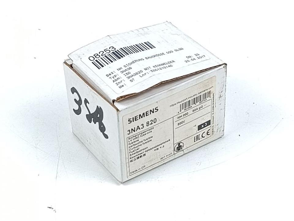 Siemens 3NA3 820 Sicherungseinsatz 3NA3820 UNUSED OVP