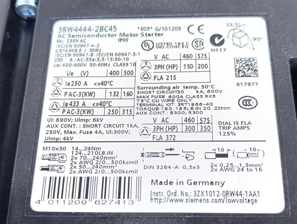 Siemens 3RW4444-2BC45 AC Semiconductor Motor Starter UNUSED OVP