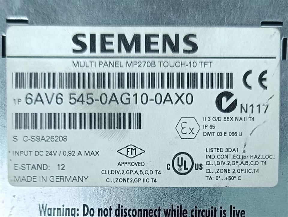 Siemens 6AV6 545-0AG10-0AX0 MP270B Touch-10 TFT ESt 12 TESTED & TOP ZUSTAND