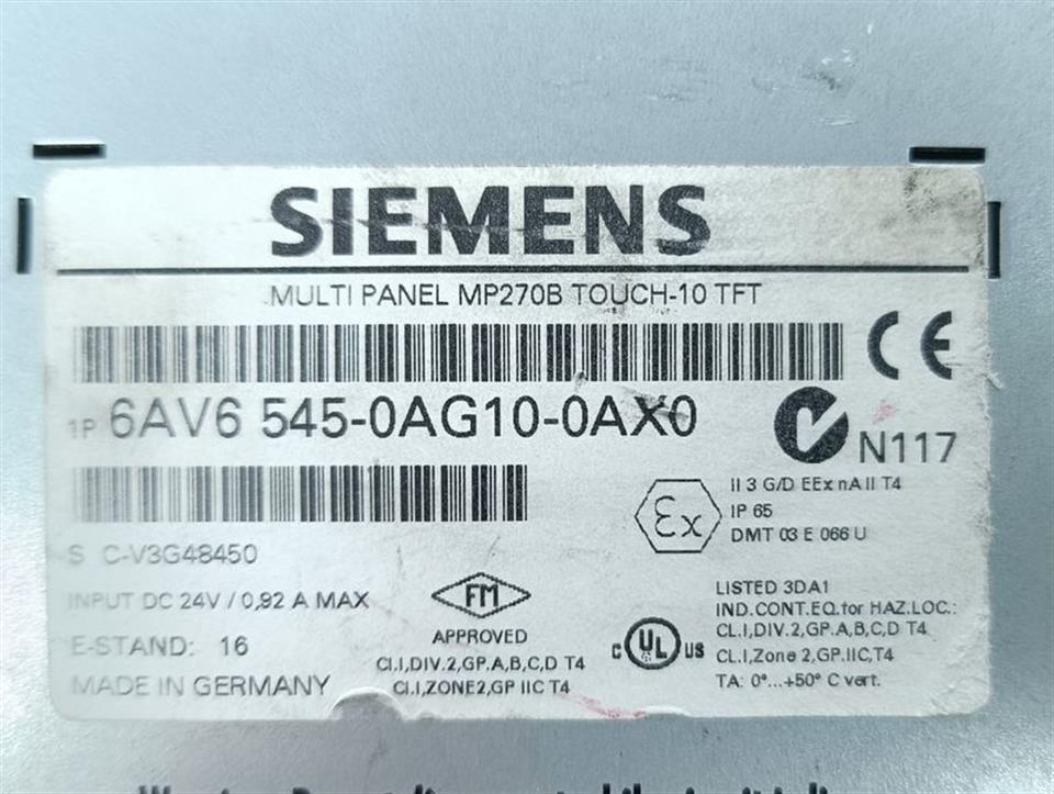 Siemens  6AV6 545-0AG10-0AX0 MP270B Touch-10 TFT E.St.16 TOP ZUSTAND & TESTED