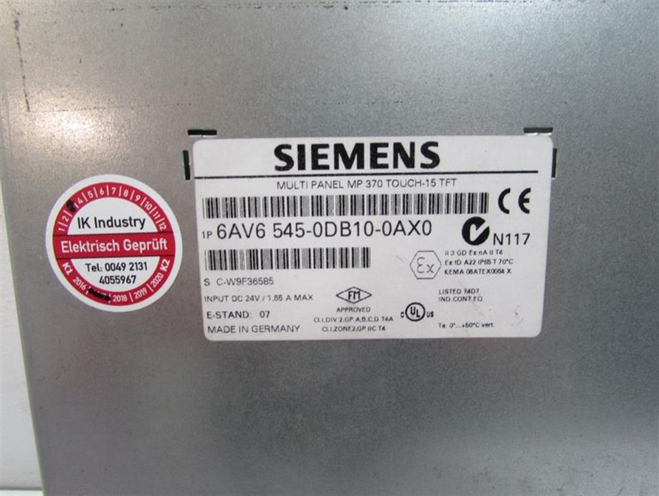 Siemens 6AV6 545-0DB10-0AX0 6AV6545-0DB10-0AX0 MP 370 Touch-15 TFT MP370 TESTED
