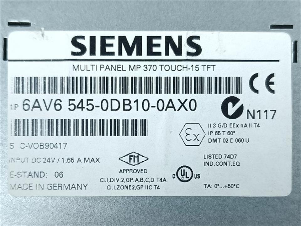 Siemens 6AV6 545-0DB10-0AX0 6MP 370 Touch-15 TFT  E-St. 6 TESTED & TOP ZUSTAND