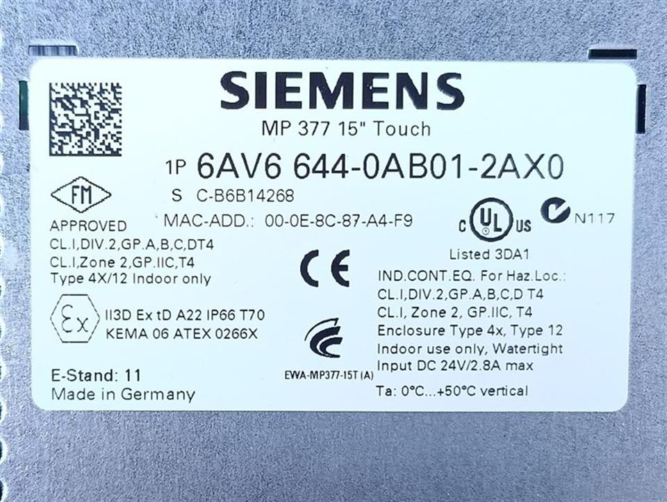 Siemens 6AV6 644-0AB01-2AX0 6AV6644-0AB01-2AX0 E-Stand:11 TOP ZUSTAND & TESTED