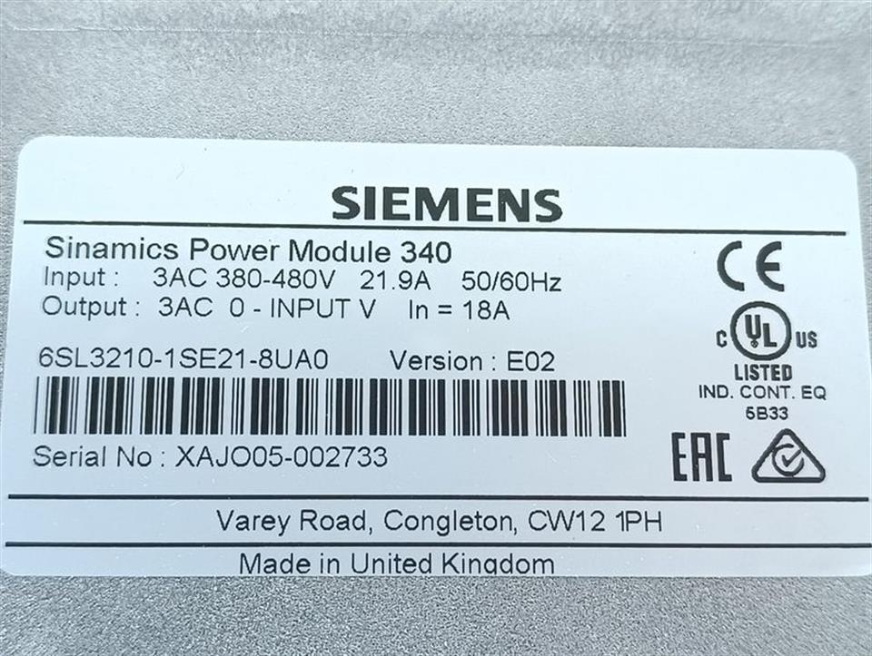 Siemens 6SL3210-1SE21-0AA0 Sinamics Power Module 340 Vers: E02 TESTED NEUWERTIG