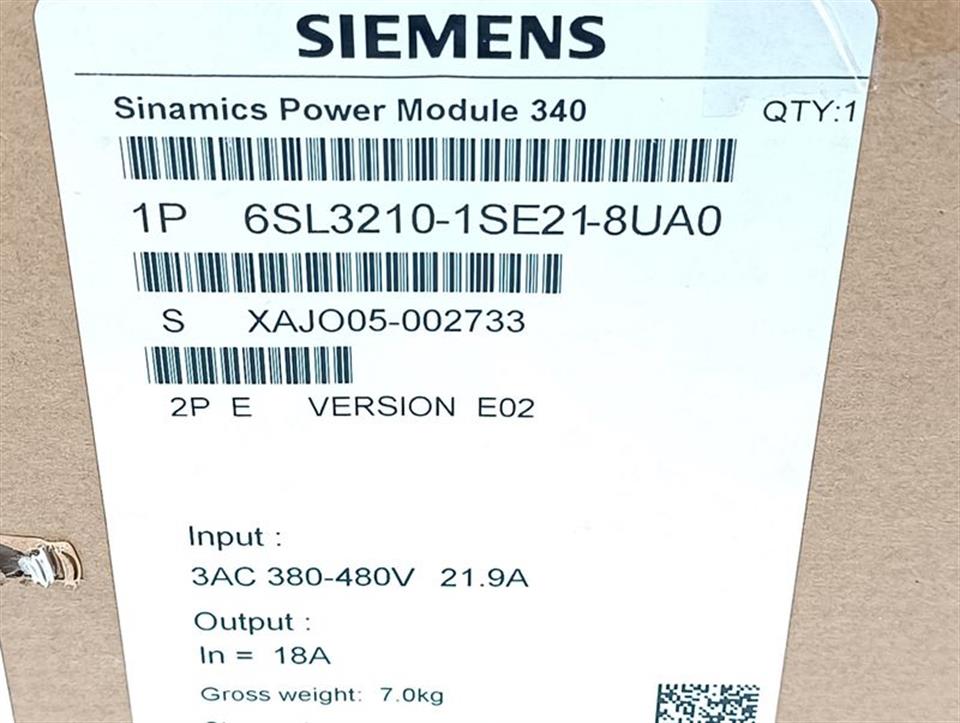 Siemens 6SL3210-1SE21-0AA0 Sinamics Power Module 340 Vers: E02 TESTED NEUWERTIG