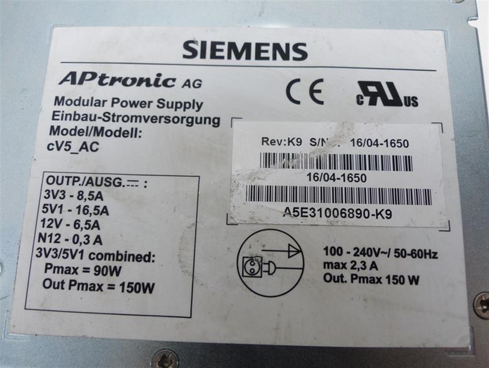 Siemens APtronic Modular Power Supply A5E31006890 K9  230V PCU50 PC670