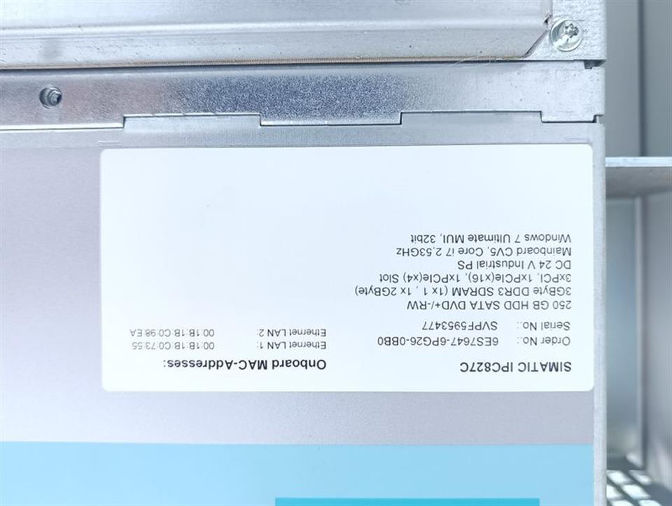 Siemens IPC827C 6ES7647-6PG26-0BB0 FS. AN A5E30947477 Rev. H4 TESTED TOP ZUSTAND