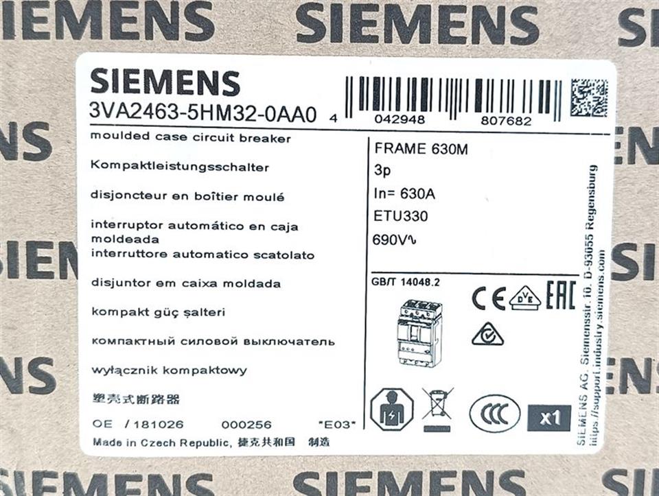 Siemens Kompaktleistungsschalter 3VA2463-5HM32-0AA0 Frame 630 630A UNUSED & OVP