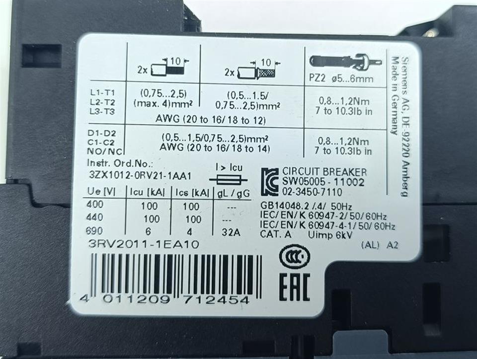 Siemens Leistungsschalter 3RV2011-1EA10  E-St: 02 TOP ZUSTAND