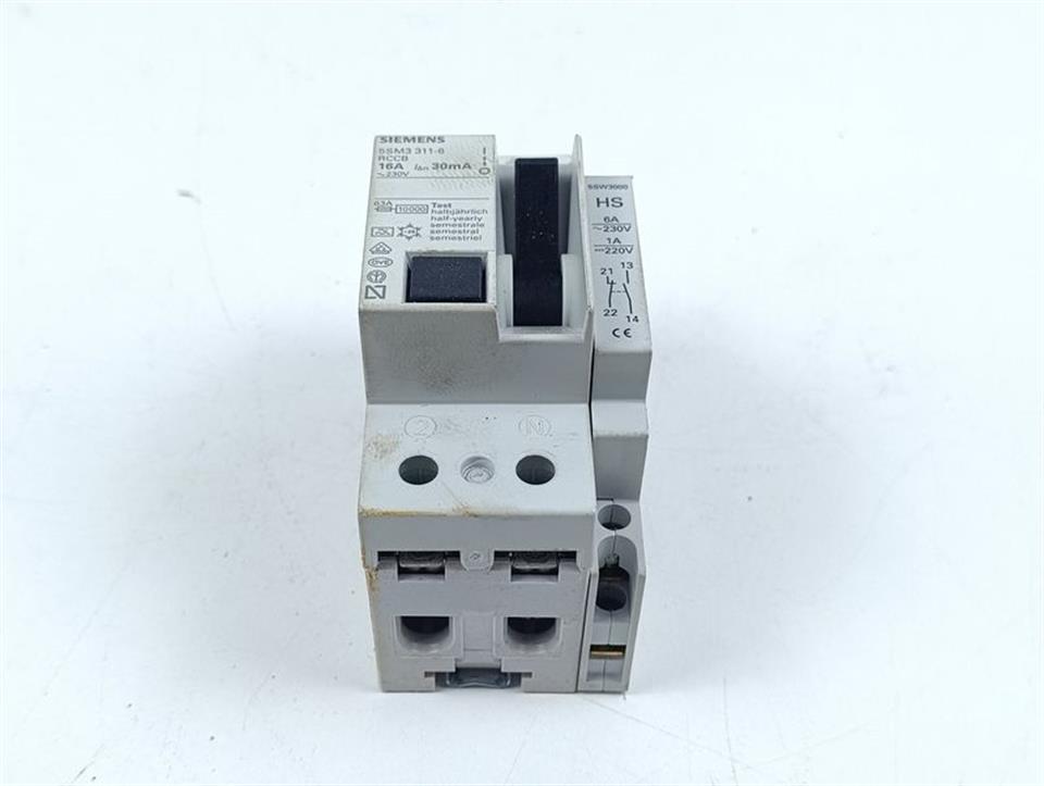 Siemens Leistungsschalter 5SM3 311-6 RCCB 16A 30 mA + 5SW3000 HS GEBRAUCHT GUT
