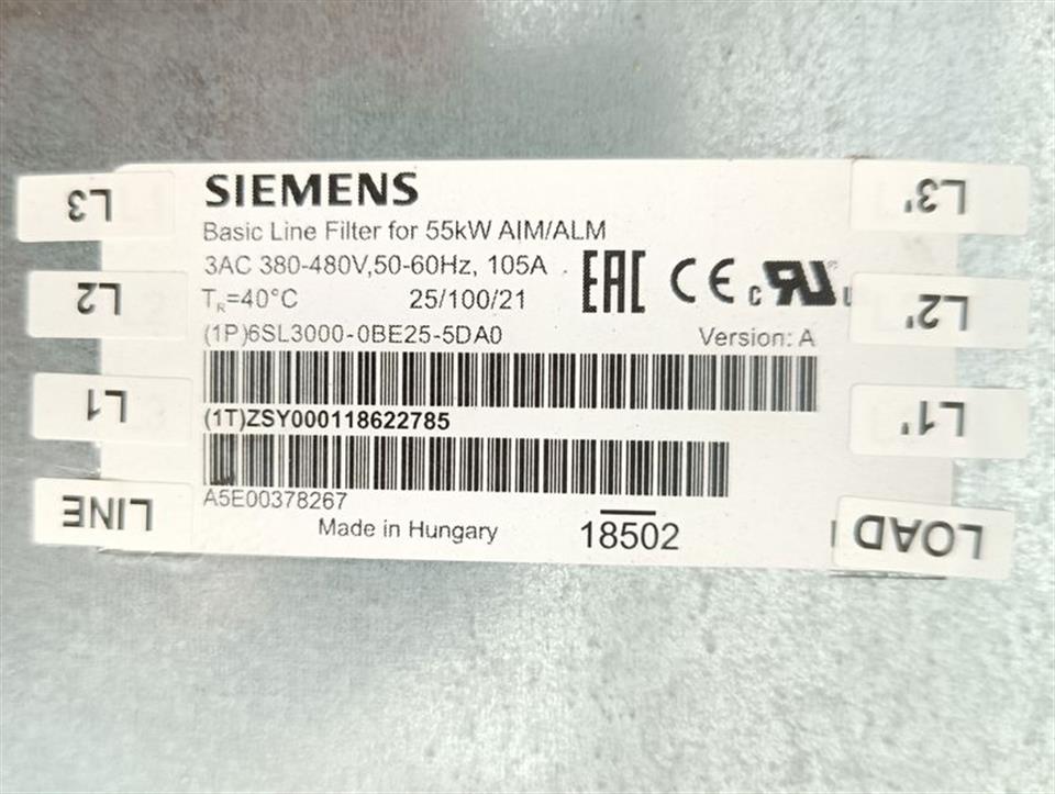 Siemens Line-Filter 6SL3000-0BE25-5DA0 Version:A TOP ZUSTAND