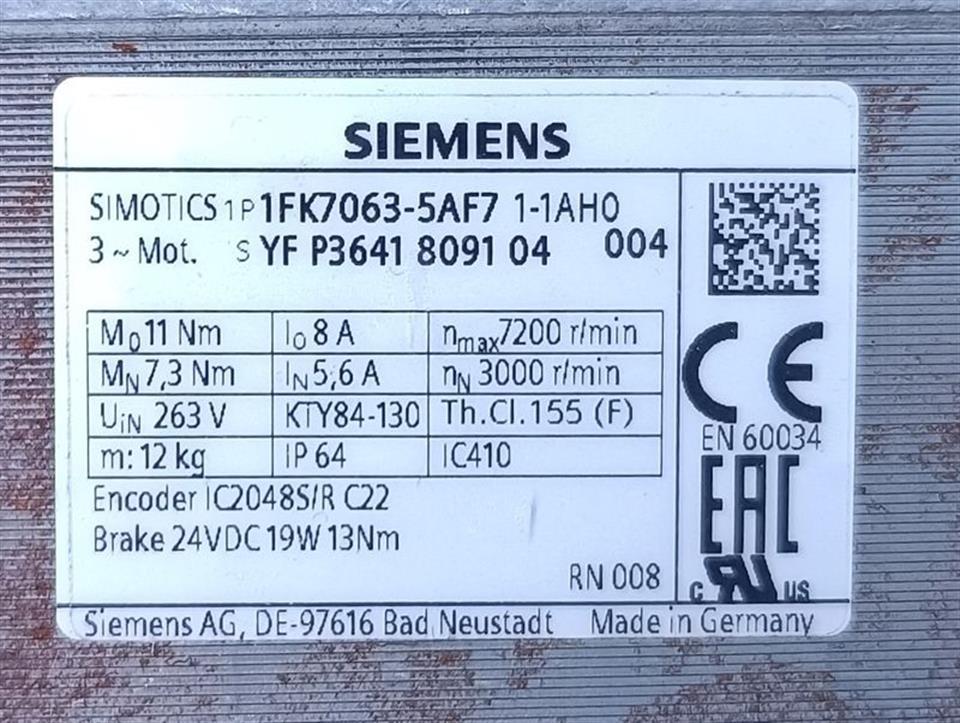 Siemens Servomotor 1FK7063-5AF71-1AH0 7200/min TESTED & UNUSED NEU