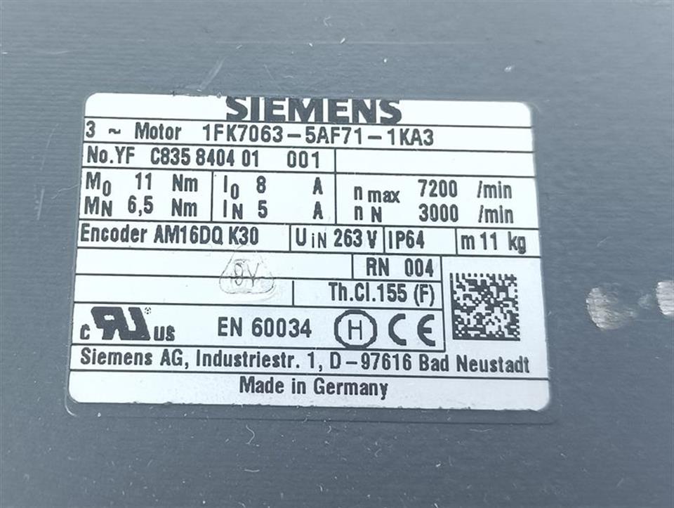 Siemens Servomotor 1FK7063-5AF71-1KA3 7200/min TESTED & UNUSED