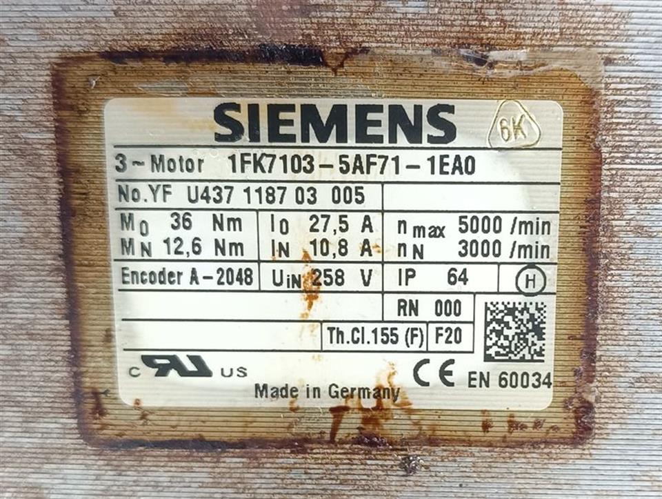 Siemens Servomotor 1FK7103-5AF71-1EA0 TESTED & GEBRAUCHT GUT