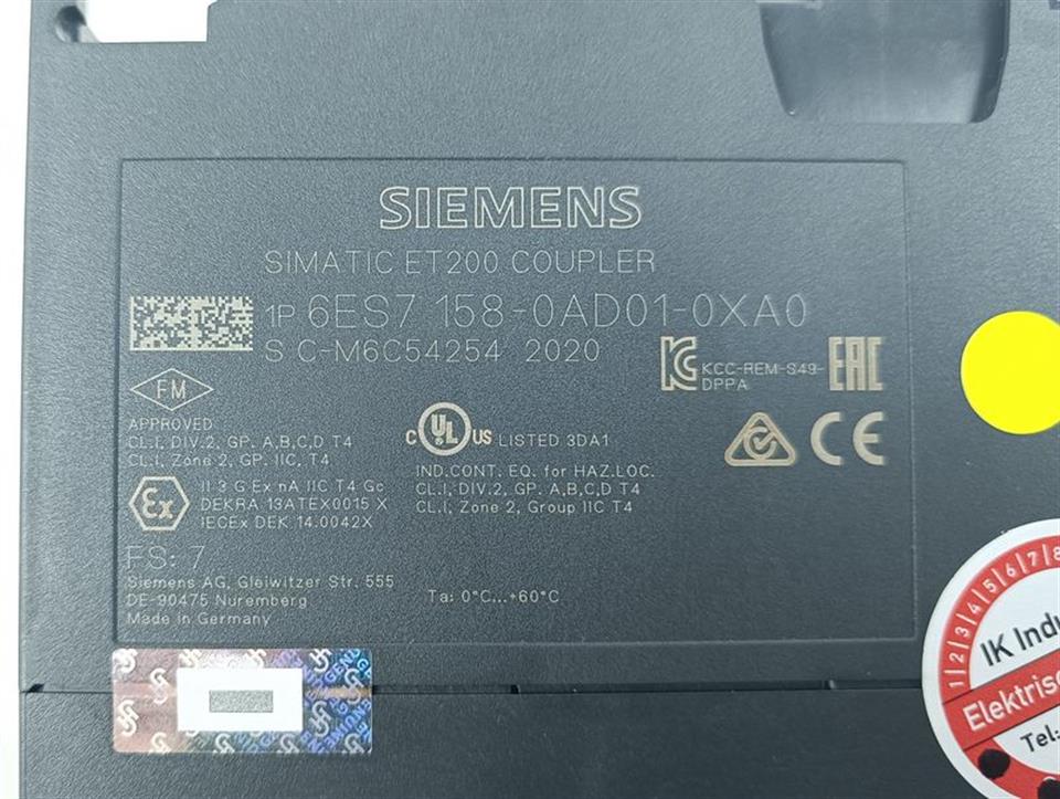 Siemens Simatic ET200 DP/DP Coupler 6ES7 158-0AD01-0XA0 E-St.7 V3.0.2 TOPZUSTAND