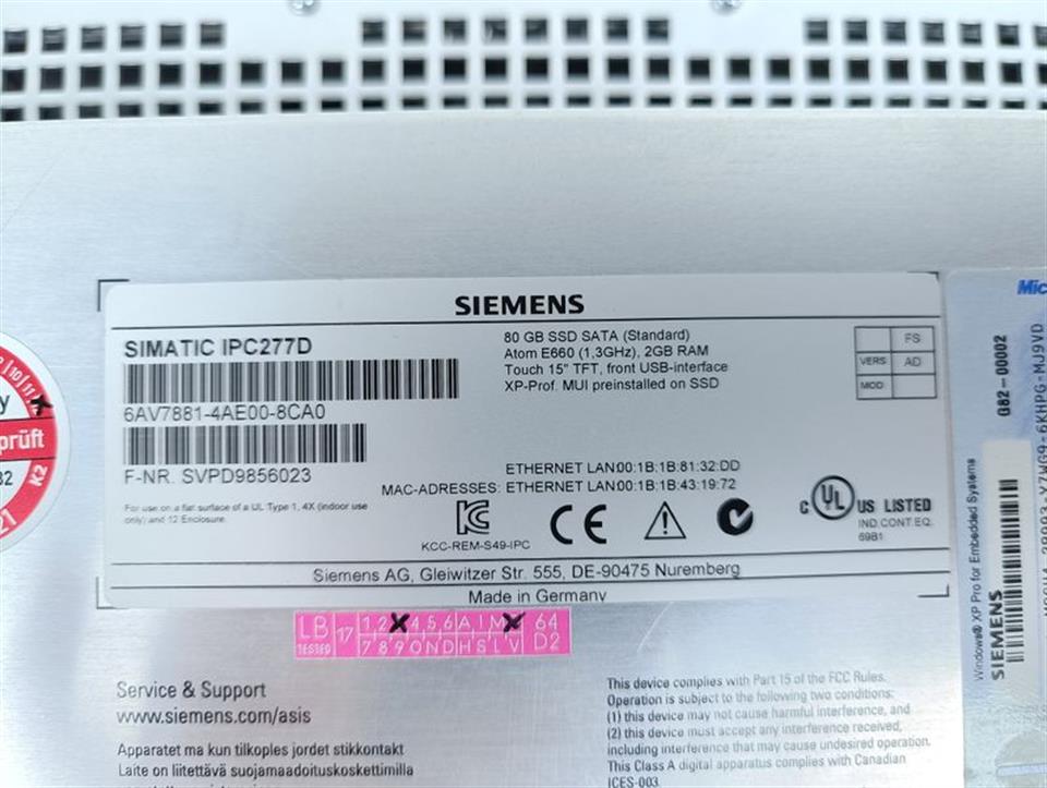 Siemens Simatic IPC277D 6AV7881-4AE00-8CA0 6AV7 881-4AE00-8CA0TESTED Top Tested