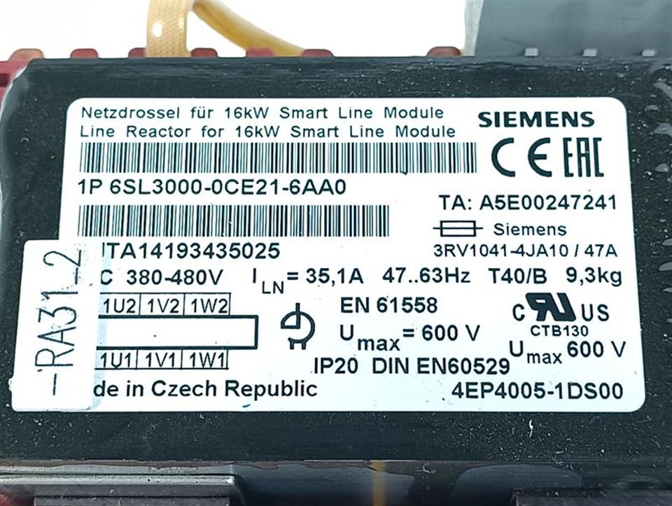 Siemens Sinamics 6SL3000-0CE21-6AA0Commutation Reactor 16kW Smart Line Module