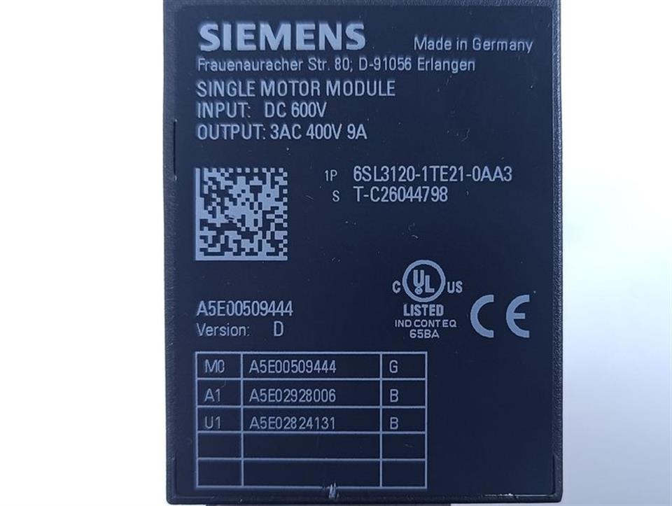 Siemens Sinamics  6SL3120-1TE21-0AA3 Version D TESTED & TOP ZUSTAND