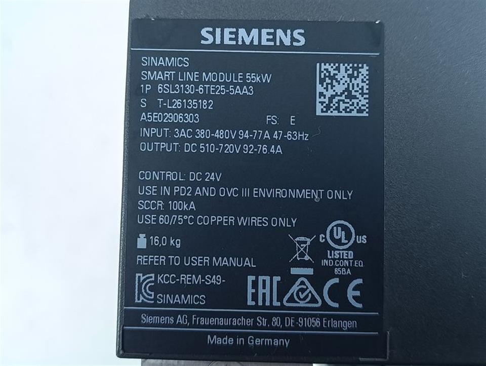 Siemens Sinamics 6SL3130-6TE25-5AA3 55KW FS: E TESTED & TOP ZUSTAND