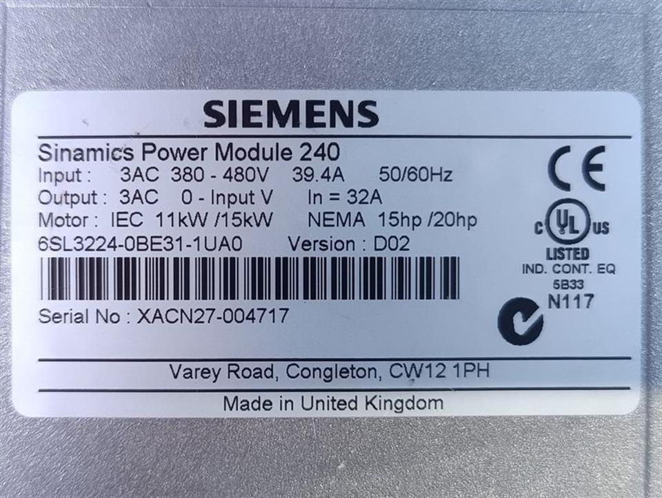 Siemens Sinamics 6SL3224-0BE31-1UA0 Power Module 240 400V 11kw TESTED & UNUSED