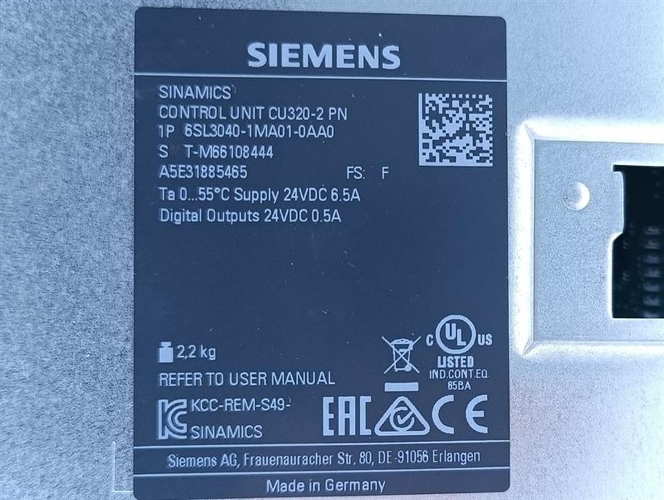 Siemens Sinamics CU320-2 PN 6SL3040-1MA01-0AA0 FS: F 24VDC 6,5A UNUSED & OVP