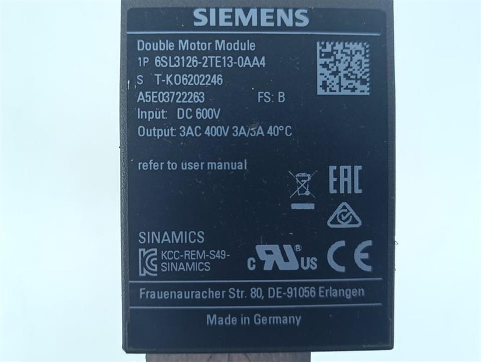 Siemens Sinamics Double Motor Module 6SL3126-2TE13-0AA4 FS: B TESTED & NEUWERTIG