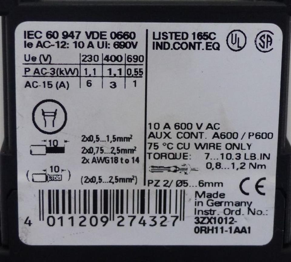 Siemens Sirius 3RH1131-1BB40 Hilfsschütz + 3RH1911-1GA04 Hilfsschalterblock