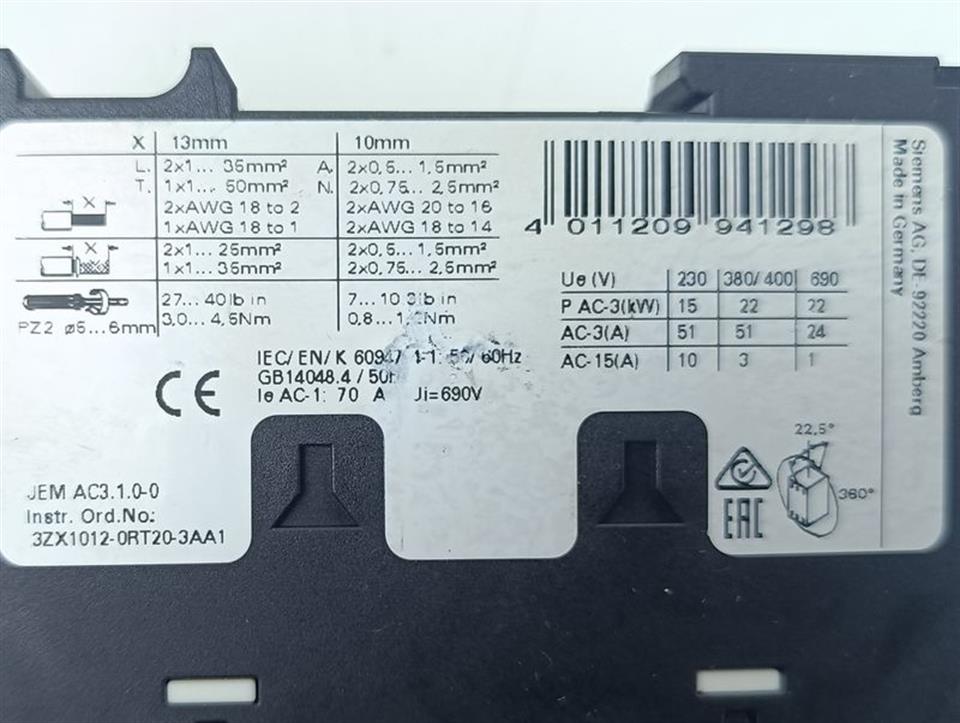 Siemens SIRIUS 3RT2036-1NB34-3MA0 E-St: 01 + A8E56200509430 E02 TOP ZUSTAND
