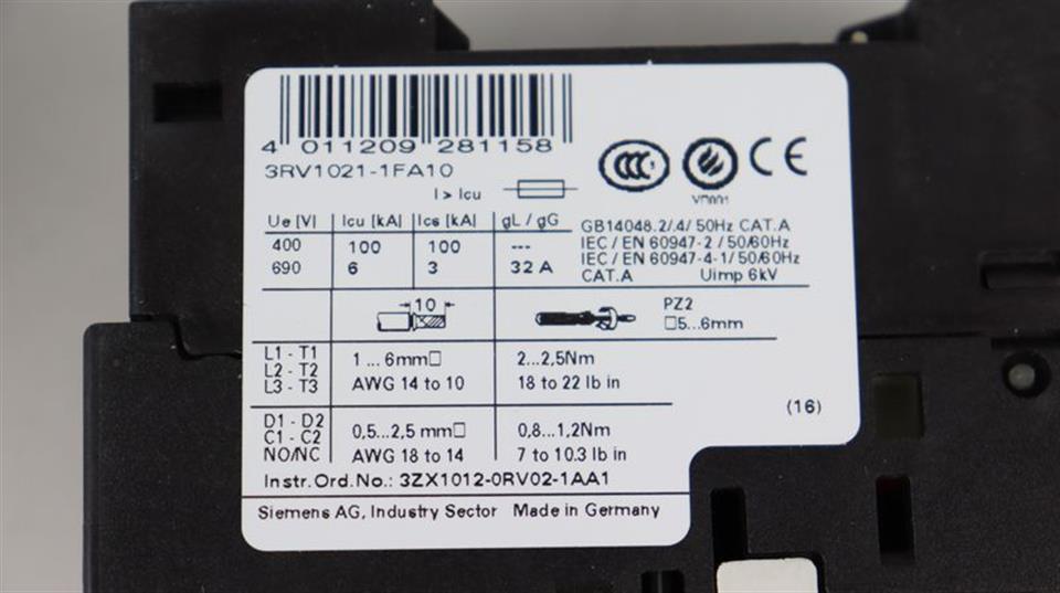 Siemens SIRIUS 3RV1021-1FA10 UNUSED