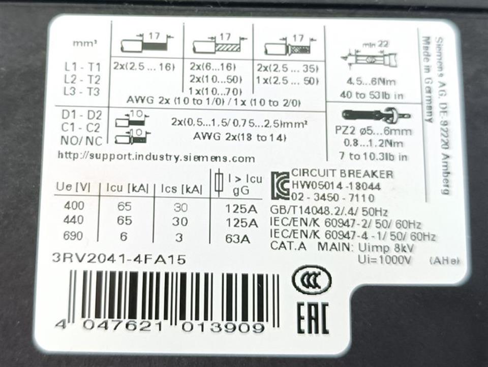 Siemens SIRIUS 3RV2041-4FA15 Leistungsschalter E04 TOP ZUSTAND