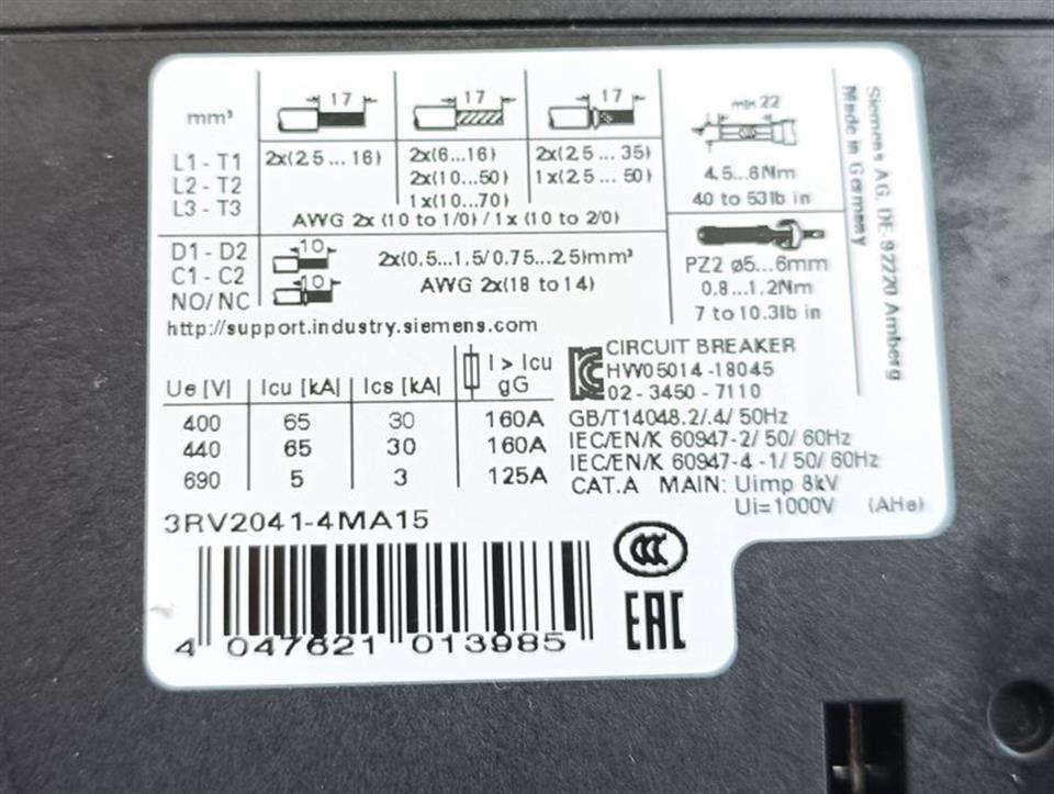 Siemens SIRIUS 3RV2041-4MA15 Leistungsschalter E01 TOP ZUSTAND