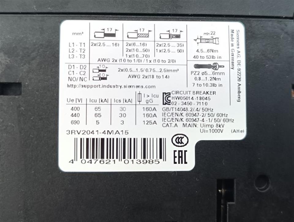 Siemens SIRIUS 3RV2041-4MA15 Leistungsschalter E04 TOP ZUSTAND