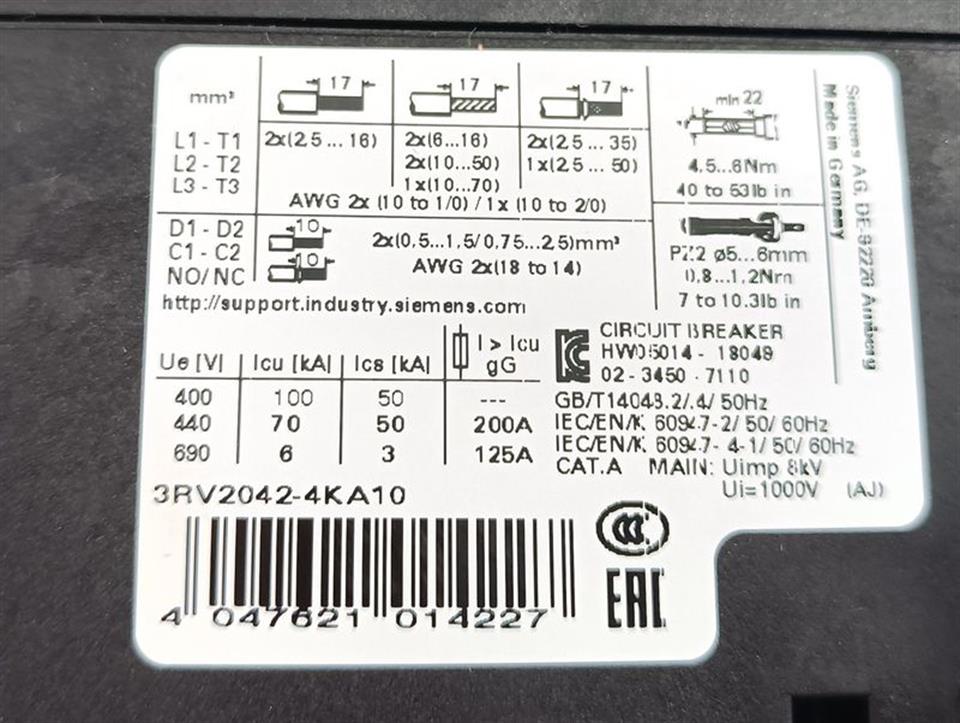 Siemens SIRIUS 3RV2042-4KA10 Leistungsschalter E01 TOP ZUSTAND