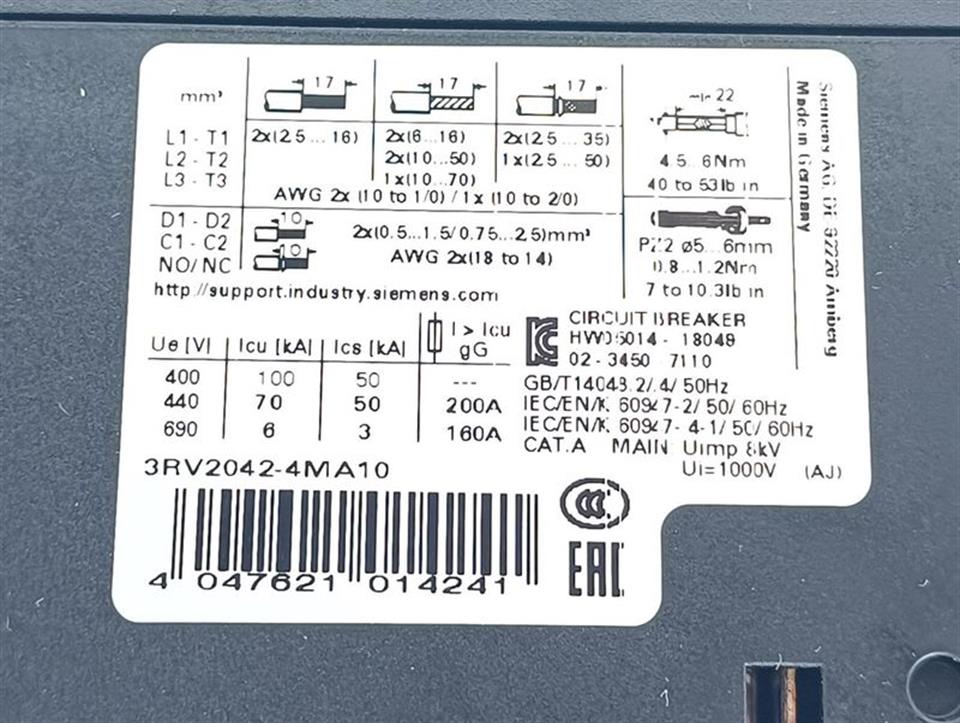 Siemens SIRIUS 3RV2042-4MA10 Leistungsschalter E01 TOP ZUSTAND