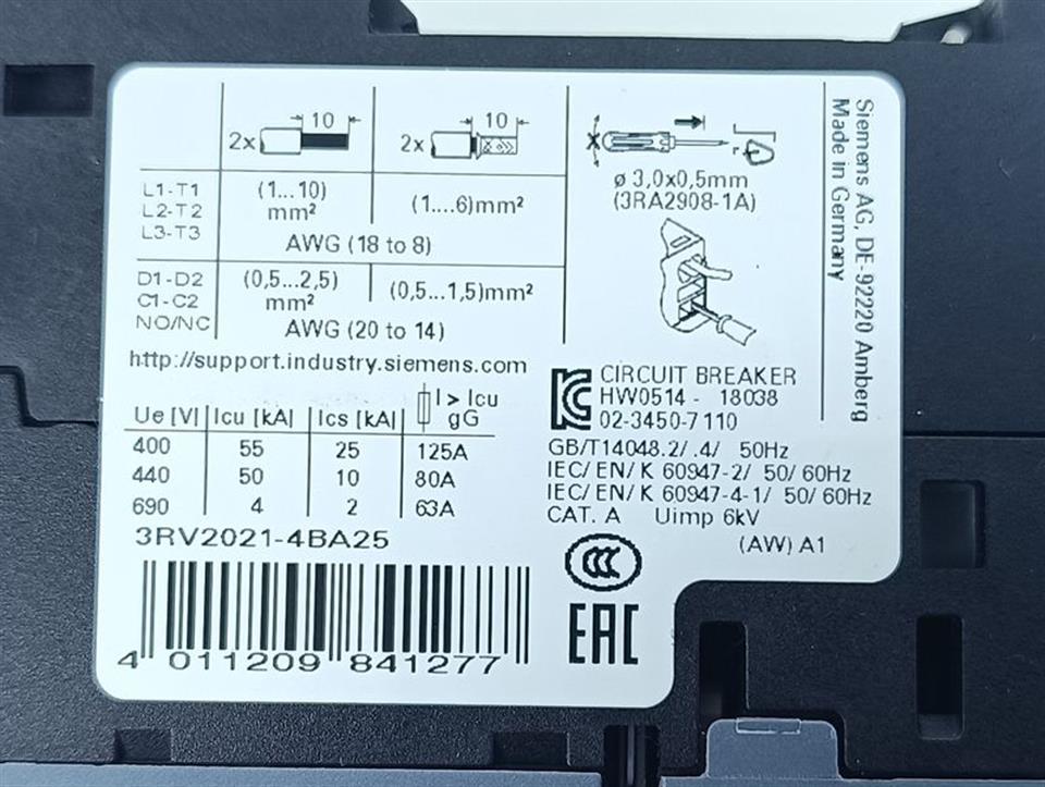 Siemens SIRIUS Leistungsschalter 3RV2021-4BA25  E02 TOP ZUSTAND