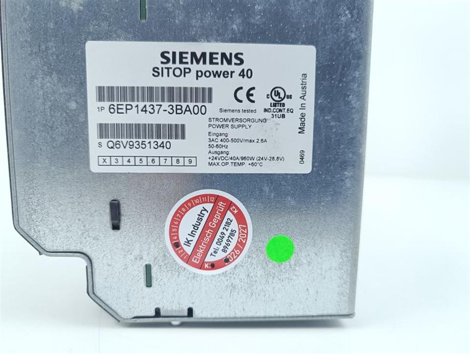 Siemens SITOP 6EP1437-3BA00 6EP1 437-3BA00 E-St 2 400V 20A 24V TESTED NEUWERTIG